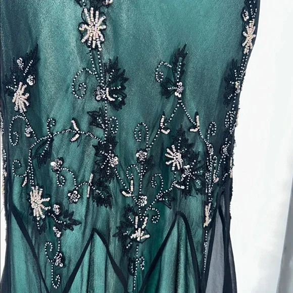 Adrianna Papell Dark Green Embellished Gown Silk Beaded Evening Gown Size 4 - Picture 6 of 16